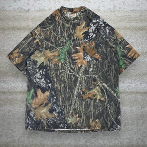 Koszula męska w stylu vintage z lat 90. Mossy Oak, myśliwska, moro, bawełniana, z krótkim rękawem, Woodland, rozmiar XL zdjęcie 1