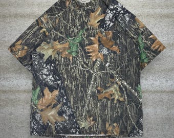 Vintage 90er Jahre Mossy Oak Shirt Herren XL Jagd Camo Baumwolle Kurzarm Woodland