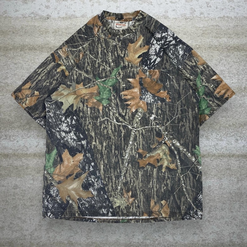 Koszula męska w stylu vintage z lat 90. Mossy Oak, myśliwska, moro, bawełniana, z krótkim rękawem, Woodland, rozmiar XL zdjęcie 1