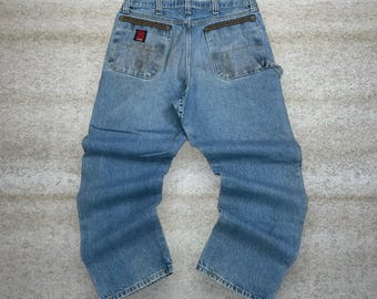 Vaqueros Wrangler Riggs Carpenter vintage de los años 90, holgados, de corte 36x32, lavado medio