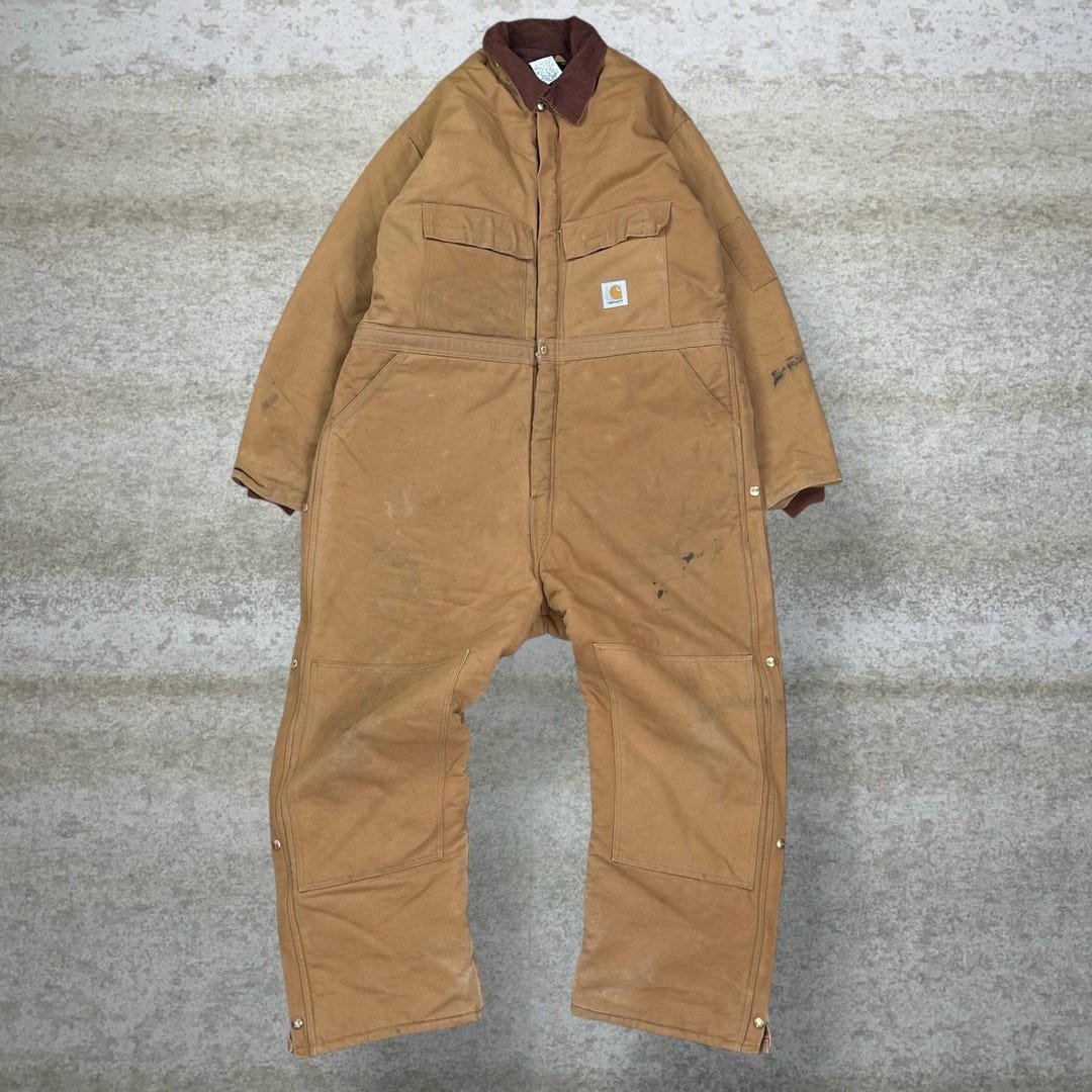 Vintage 90s Carhartt Coveralls Mens 2XL Baggy Tan Double Knees