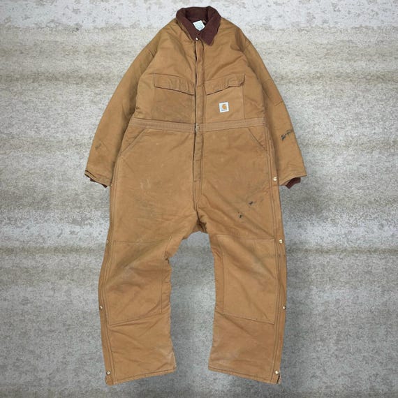 Vintage 90s Carhartt Coveralls Mens 2XL Baggy Tan Double Knees