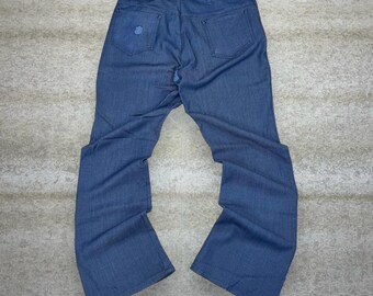 True Vintage 70s Perma Prest Dress Pants 36x32 Bootcut Flared Fit Dark Blue