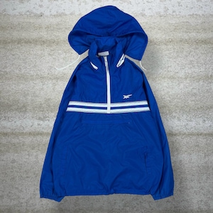Vintage Asics Tiger Windbreaker Jacket M Royal Blue White Nylon Half Zip 80s