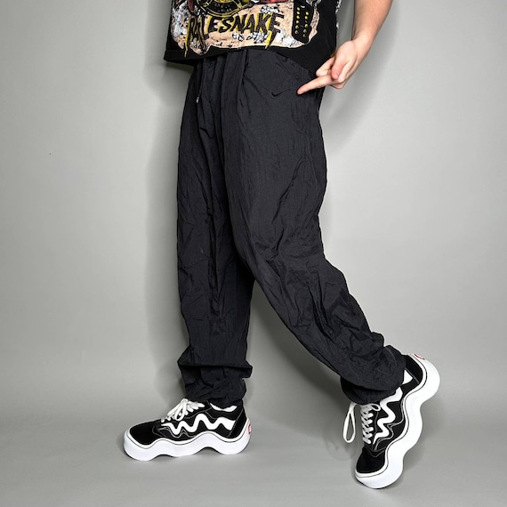 Vintage Nike Track Pants Jet Black Nylon Joggers Subtle