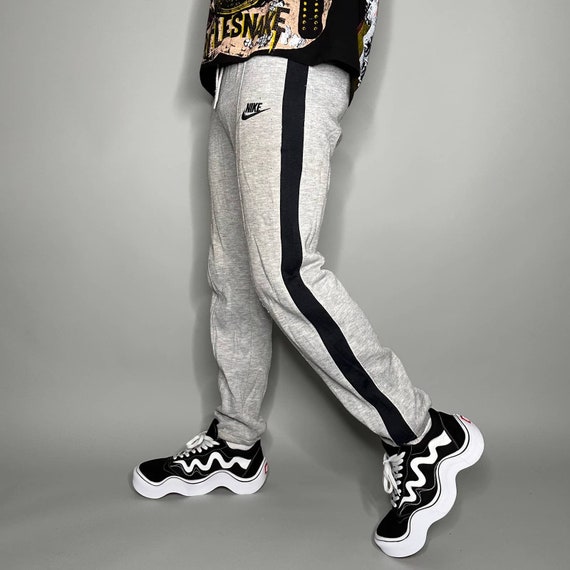 Vintage Nike Joggers Light Grey Cotton Sweatpants Jet Black Swoosh