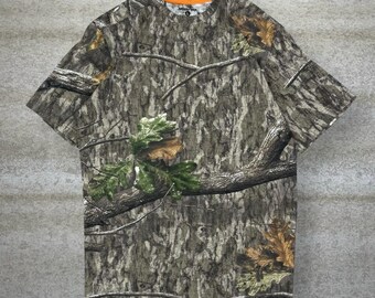 Vintage 90er Jahre Mossy Oak Jagd Camo Shirt Herren L Woodland Baumwolle Kurzarm