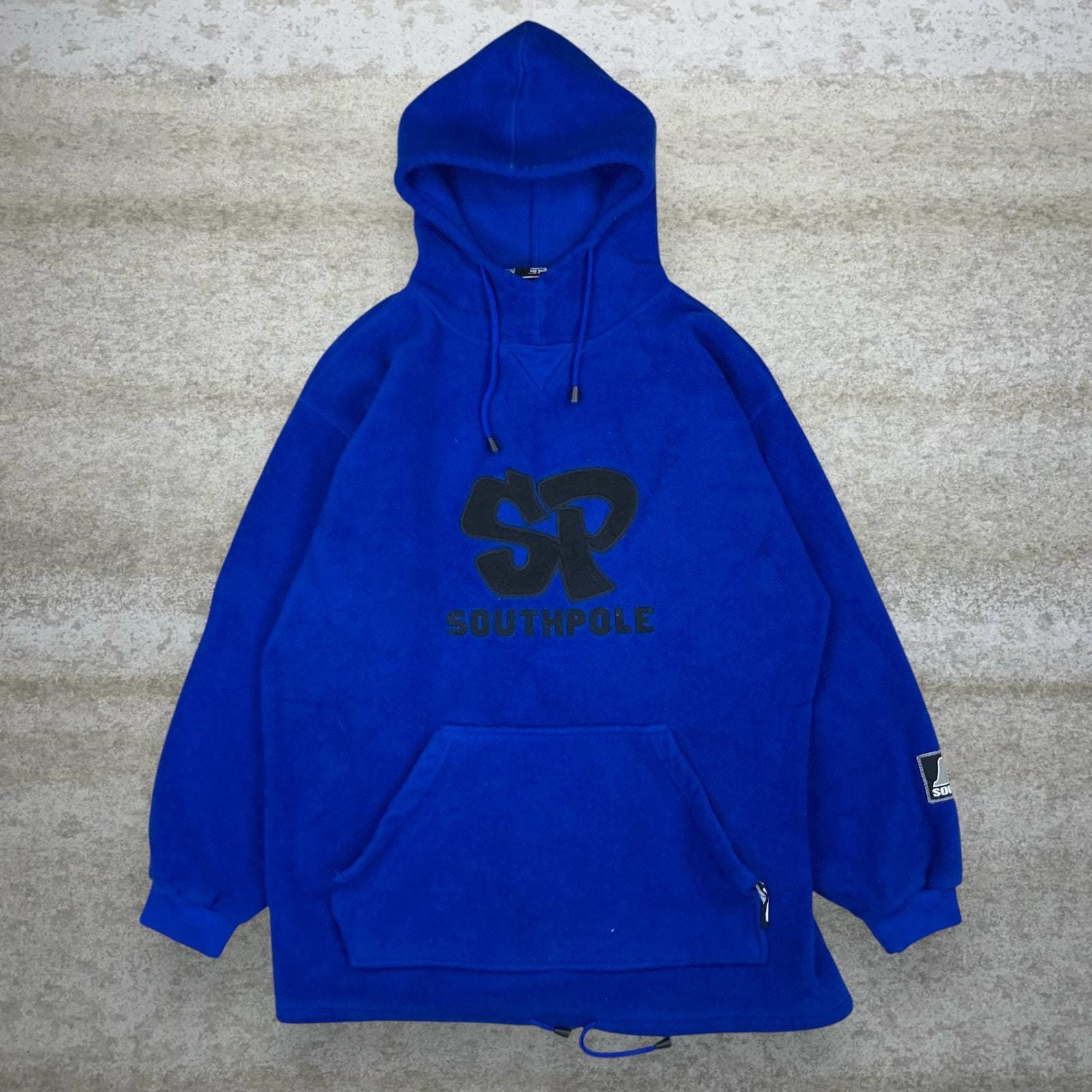 Vintage Southpole Hoodie L Royal Blue Fleece Pullover Black Logo