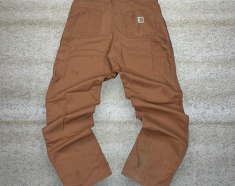 Vintage 90s Carhartt Carpenter Pants 34x36 Baggy Camel Tan Canvas Dungarees