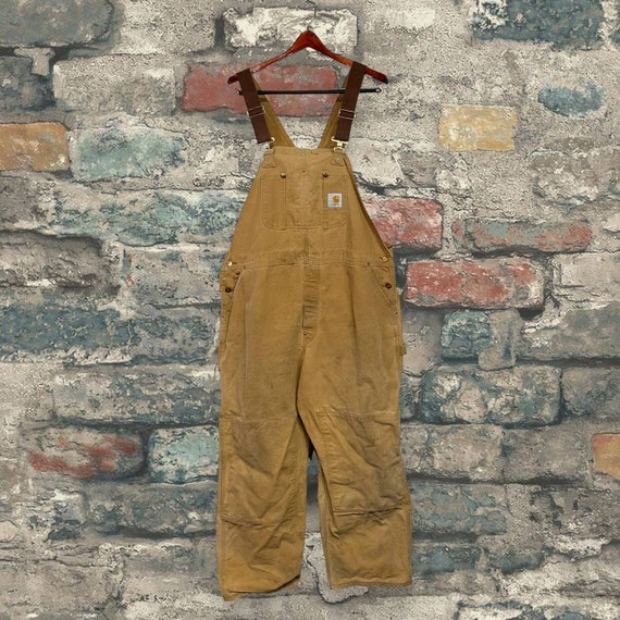 Vintage Carhartt Bibs Men's 36x27 Tan Workwear Made In USA Canvas Overalls