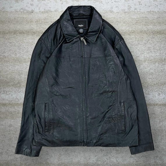 Vintage 90s Mossimo Genuine Leather Jacket Mens L Jet Black Full