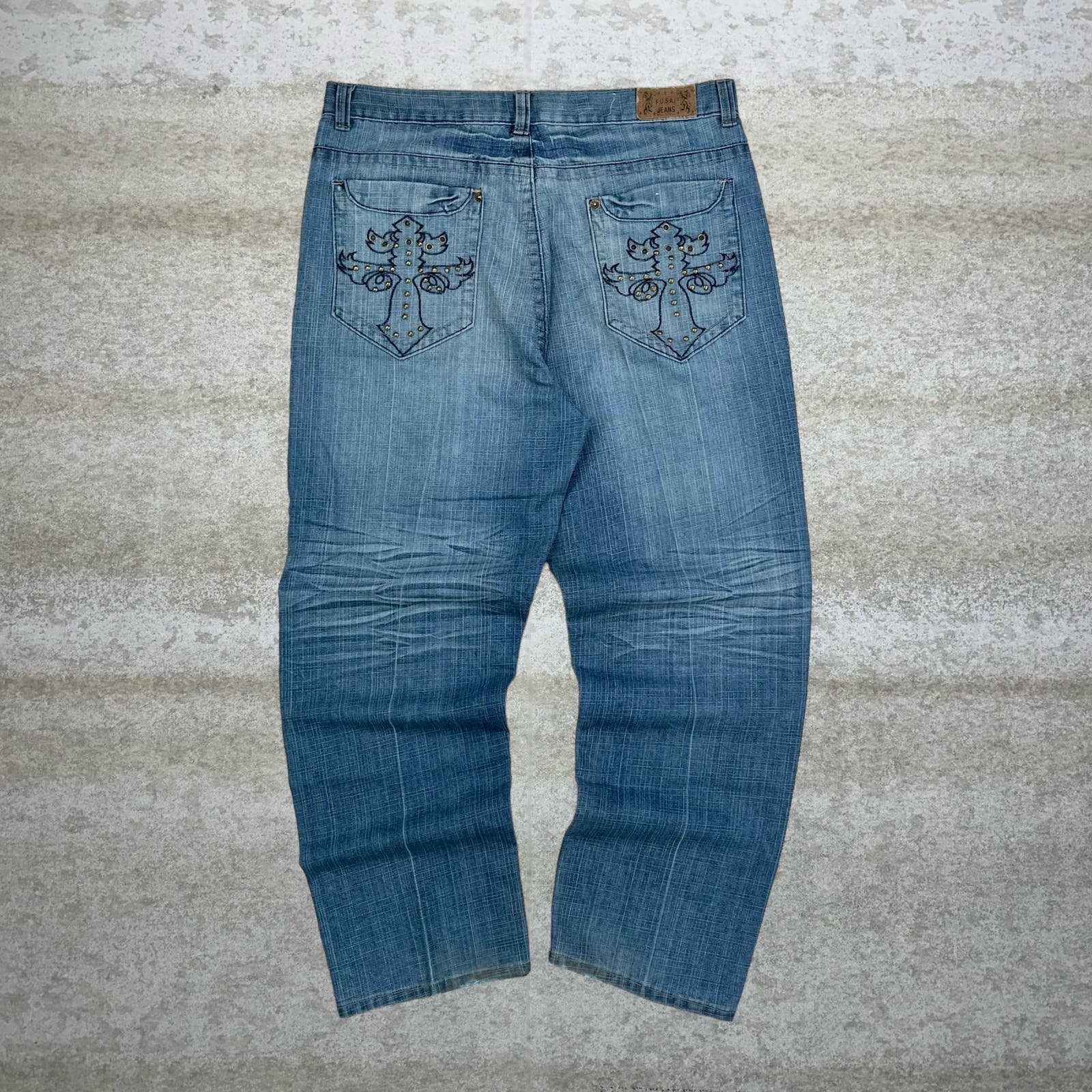 Vintage Skater Wide Leg Jeans 40x32 Fusai Medium Wash Baggy Vintage Skater Wide Leg Jeans 40x32 Fusai Medium Wash Baggy
