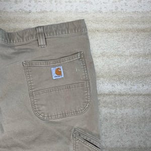 Vintage 90s Carhartt Carpenter Pants 42x32 Baggy Light Tan Dungarees Work Wear image 3