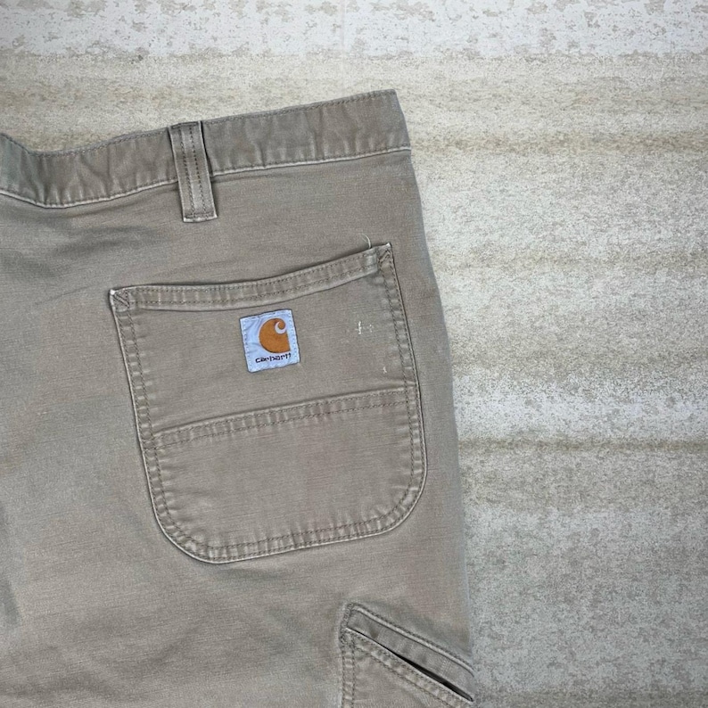 Vintage 90s Carhartt Carpenter Pants 42x32 Baggy Light Tan Dungarees Work Wear image 3