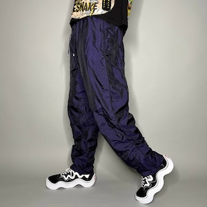 Vintage Track Pants Grape Purple Nylon Sweatpants Baggy Fit has Ankle and Pocket Zippers Catalina Lined 90s