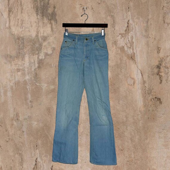 Vintage Lee MR Flared Jeans Light Wash Made in US… - image 3