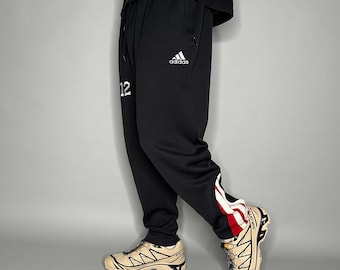 Vintage 90s Adidas Sweatpants Mens L Baggy Wide Leg Black White Red Polyester
