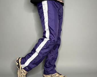 Pantalon de survêtement vintage pour femme S Grape violet en polyester, coupe décontractée avec doublure, fermetures éclair aux chevilles pour s'évaser Y2K