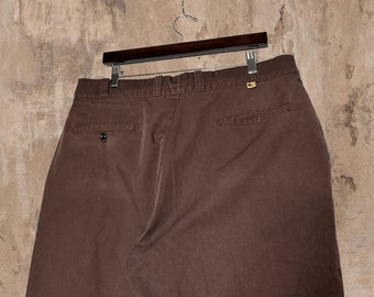 True Vintage Chocolate Brown Work n Sport Khakis Pants Baggy Fit Flat Front 70s