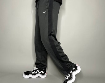 Vintage Nike Track Pants Dark Grey Nylon Sweatpants White Swoosh Baggy Fit  Mesh Lined White Tag 90s 