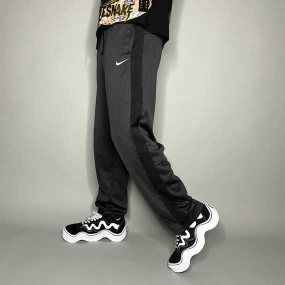 Vintage Nike Sweatpants Dark Grey Polyester White Swoosh Black Y2K