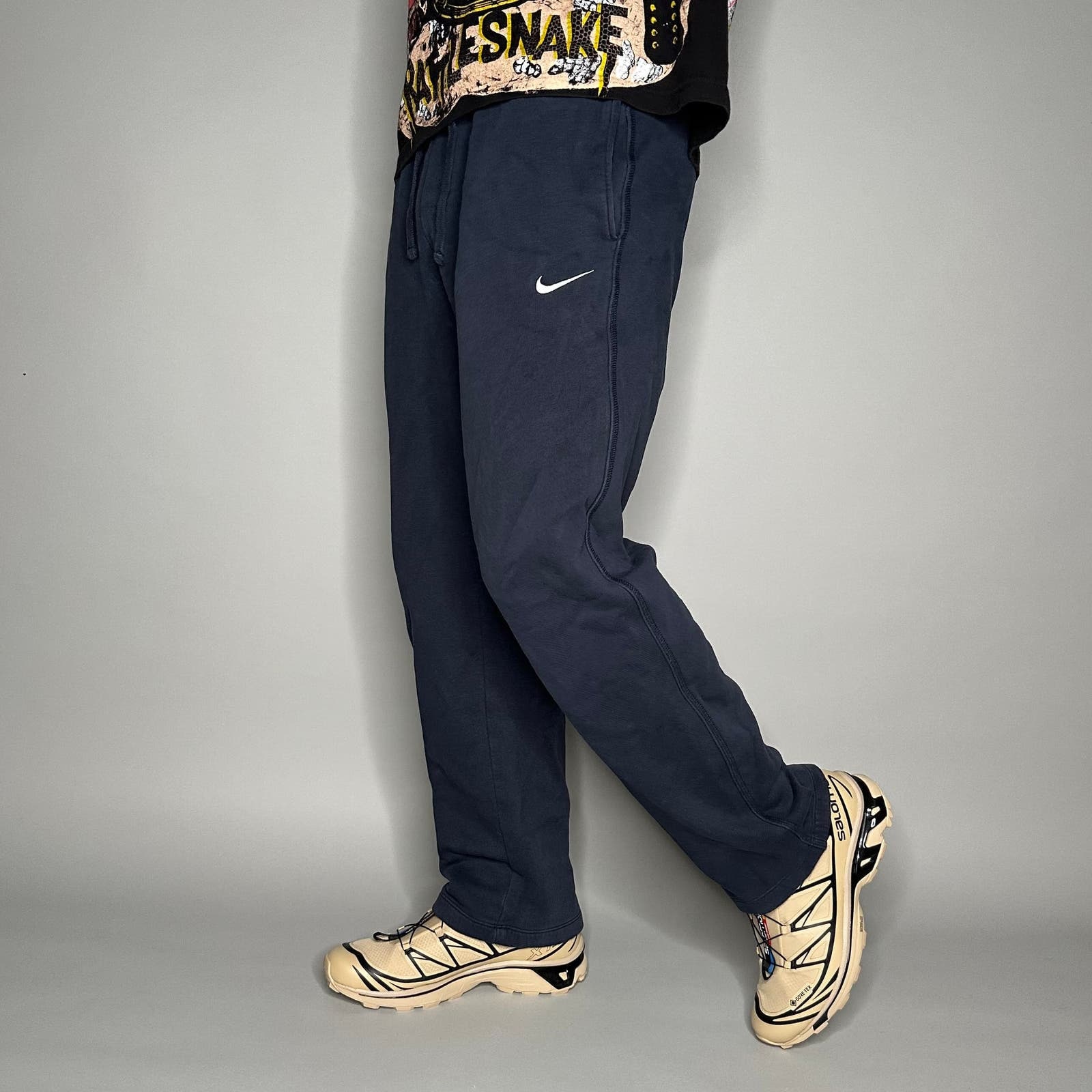 Vintage Nike Sweatpants Mens S Dark Navy Blue Cotton White