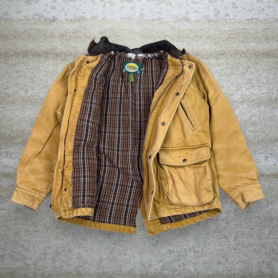 Vintage Cabelas Canvas Jacket Mens L Tan Plaid Lined Full Vintage Cabelas Canvas Jacket Mens L Tan Plaid Lined Full