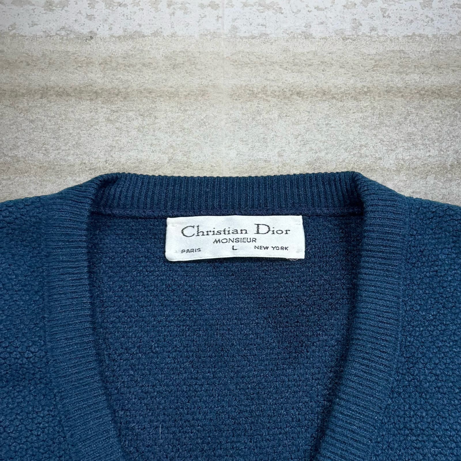 Christian Dior ネイビー Vネックセーター ヴィンテージ ロゴ刺繍 Vintage Christian Dior Sweater L Navy Blue Pullover V Neck