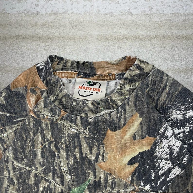 Koszula męska w stylu vintage z lat 90. Mossy Oak, myśliwska, moro, bawełniana, z krótkim rękawem, Woodland, rozmiar XL zdjęcie 4