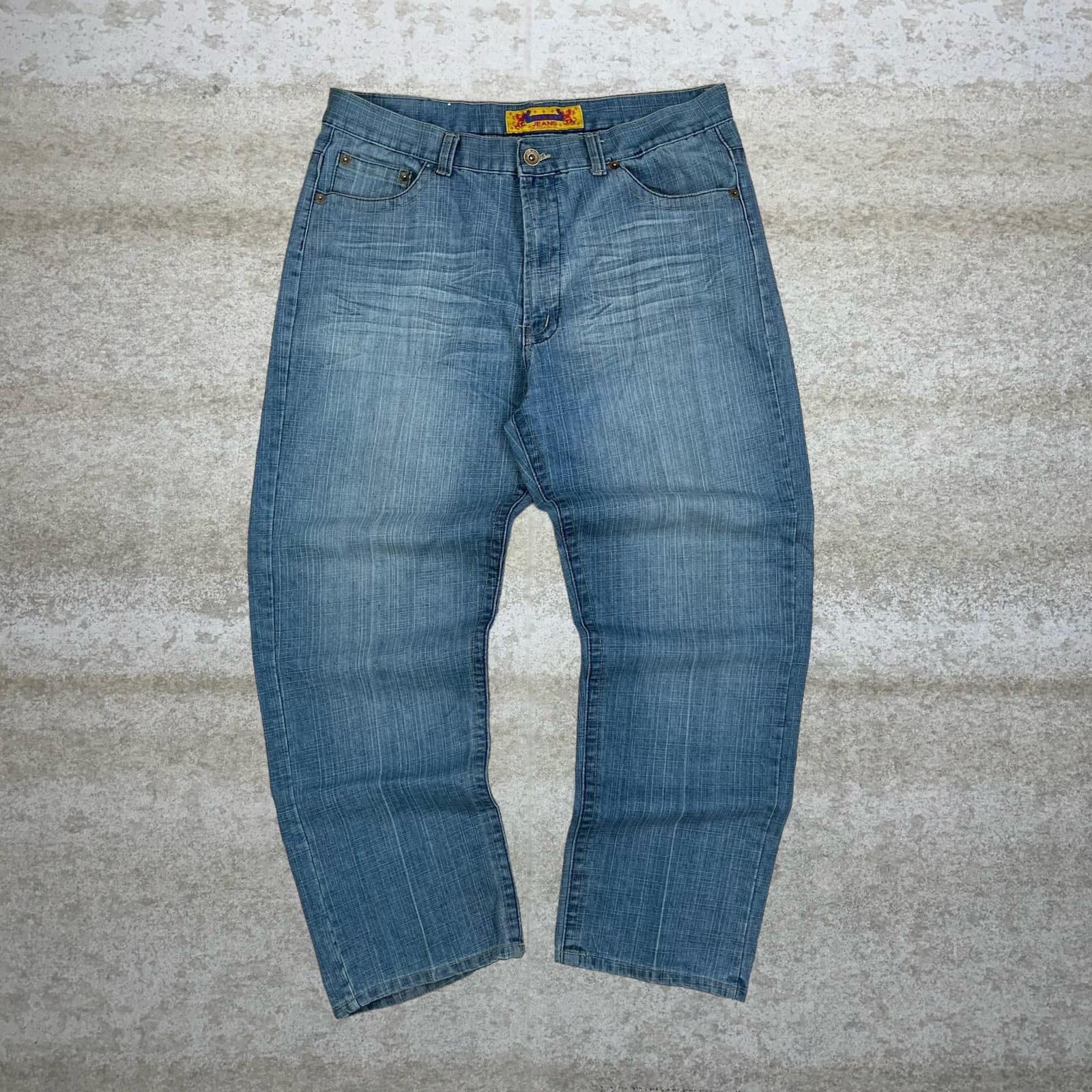 papier パピエ　デニム　denimenfantwrappedskirt Vintage Skater Wide Leg Jeans 40x32 Fusai Medium Wash Baggy