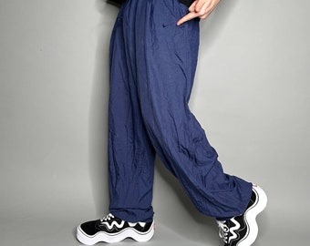 Vintage Nike Track Pants Navy Blue Nylon Sweatpants Baggy Vintage Nike Track Pants Navy Blue Nylon Sweatpants Baggy