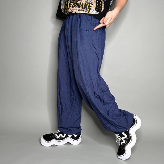 Vintage Nike Track Pants Navy Blue Nylon Sweatpants Baggy Fit