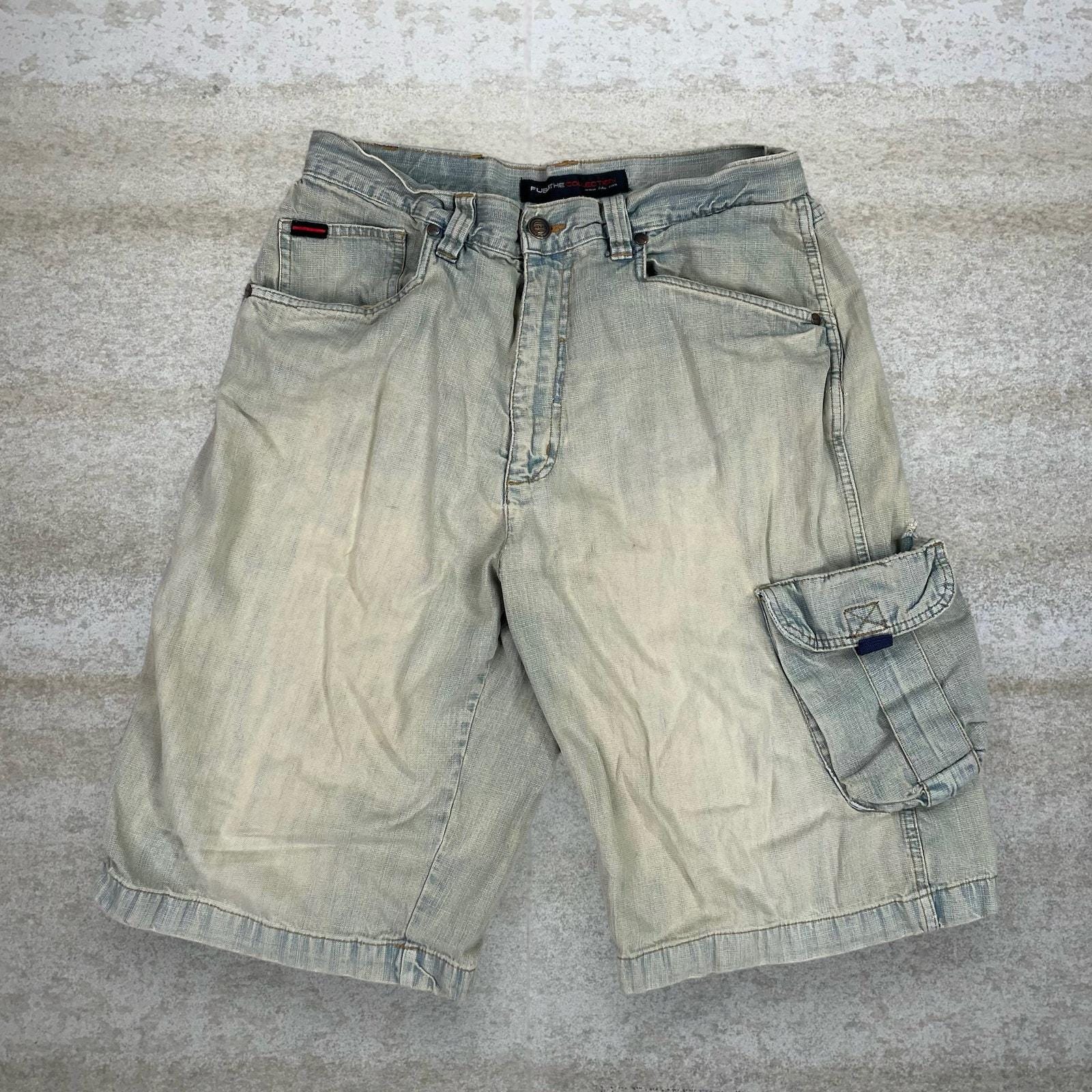 Vintage Y2K Fubu Skater Jean Shorts 34x13 Baggy Wide Leg Yellow