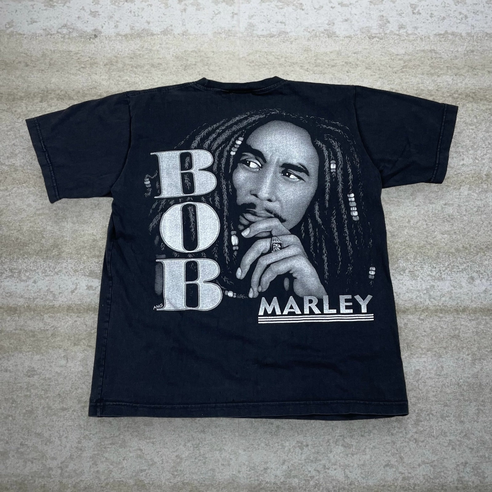 Vintage Bob Marley Shirt Large Logo Black and White Jet Black