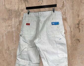 BEAT To HELL Distressed Dickies Blanco Pintores Pantalones 32X33.5