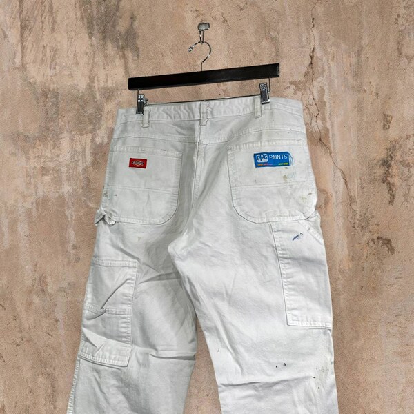 vintage Dickies Carpenter Pantalon Neige Blanche Toile Baggy Dungarees Peintres années 90