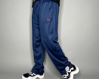 Vintage 90s Puma Sweatpants Mens L Baggy Wide Leg Fit Navy Blue Red Polyester