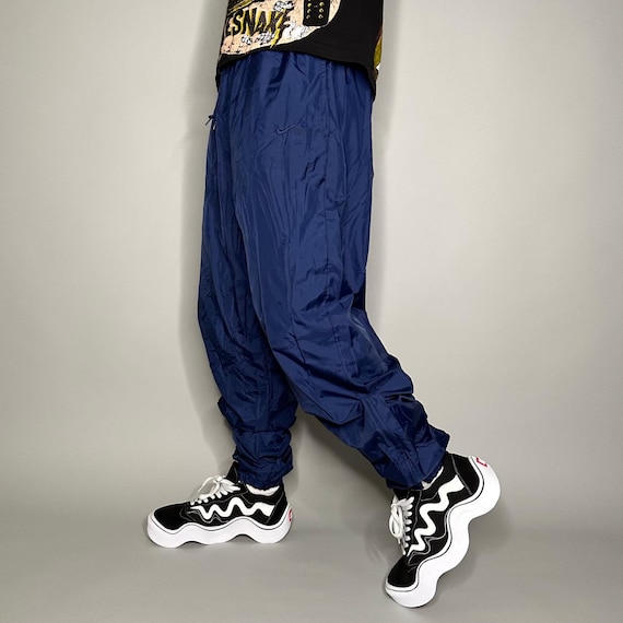 Vintage 90s Nike Track Pants Mens XL Navy Blue Nylon Joggers