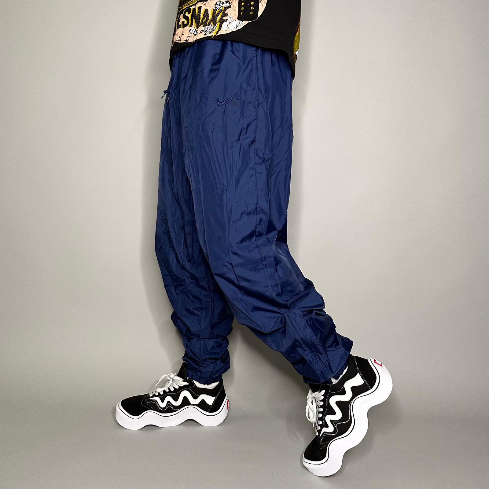 Vintage 90s Nike Track Pants Mens XL Navy Blue Nylon Joggers