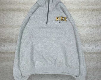 Vintage Y2K Nike Jacket Mens 2XL Grey Yellow Spellout Black Swoosh Quarter Zip