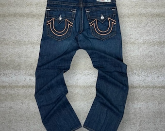Vintage Y2K True Religion Skater Jeans 34x34 Straight Leg Dark Wash Made in USA