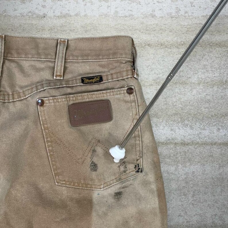 Vintage 90s Wrangler Jeans 36x28 Regular Straight Leg Fit Tan Wash Made in USA image 5