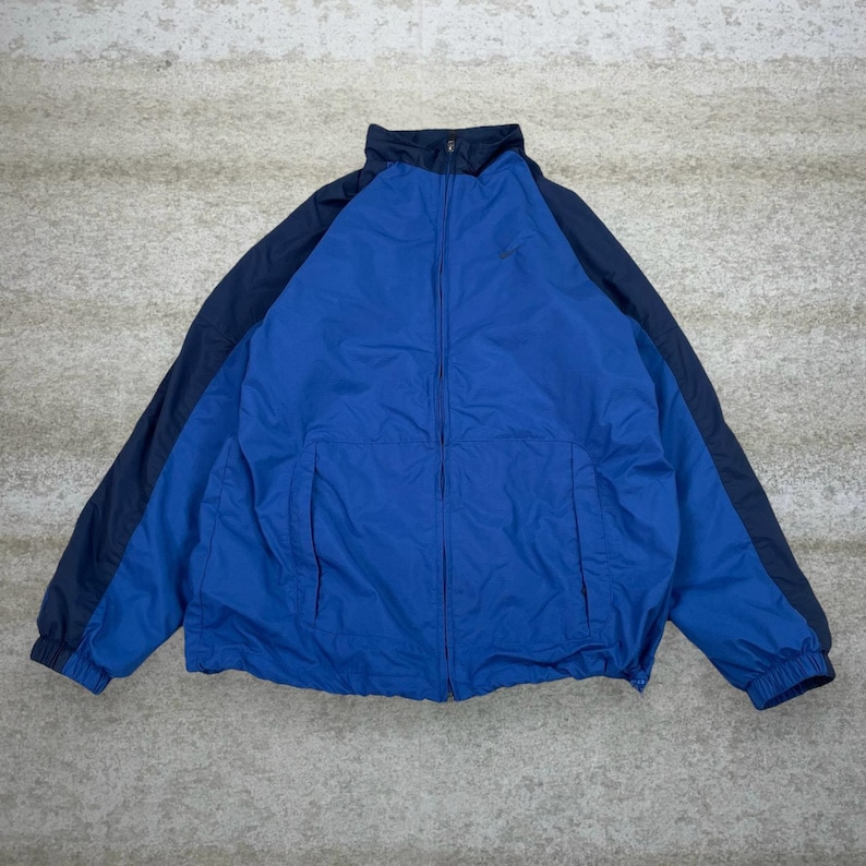 Vintage Y2K Nike Windbreaker Jacket Mens L Royal Blue Full Zip Lined Nylon image 1