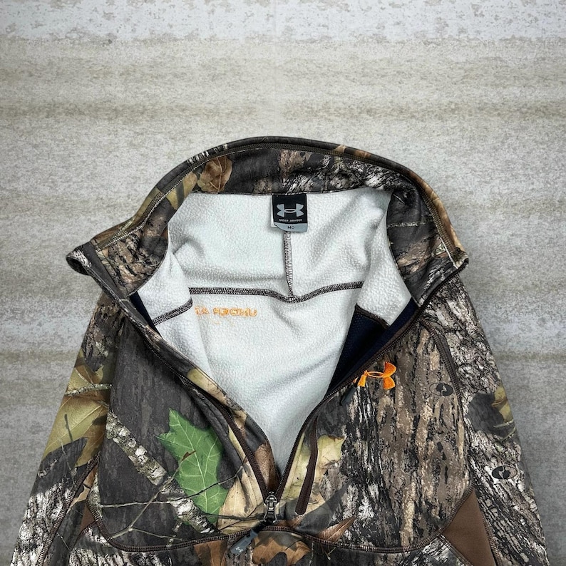 Vintage Y2K Under Armour Mossy Oak Jacket Mens M Hunting Camo Polyester Full Zip image 3