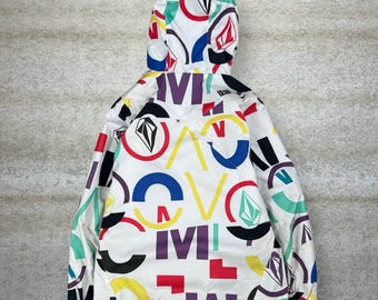 Vintage 90s Volcom Puffer Ski Jacket Mens S White Multicolor Full
