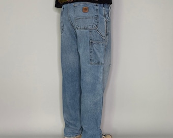 Vintage Y2K Carhartt Carpenter Jeans 34x30 Baggy Fit Mittlere Waschung Denim Arbeitskleidung