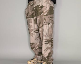 Vintage Y2K Cabelas Camo Hose 46x32 Baggy Weites Bein Fit Woodland
