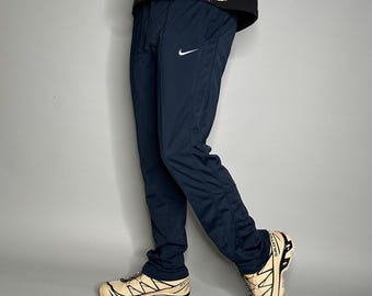 Vintage Nike Track Pants Navy Blue Polyester White Swoosh Baggy