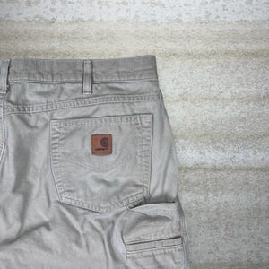 Vintage 90er Jahre Carhartt Carpenter Hose 38x32 Baggy Weites Bein Tan Canvas Latzhose Bild 3