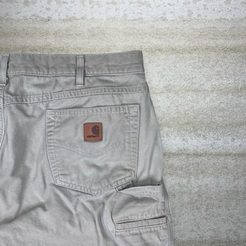 Vintage 90er Jahre Carhartt Carpenter Hose 38x32 Baggy Weites Bein Tan Canvas Latzhose Bild 3